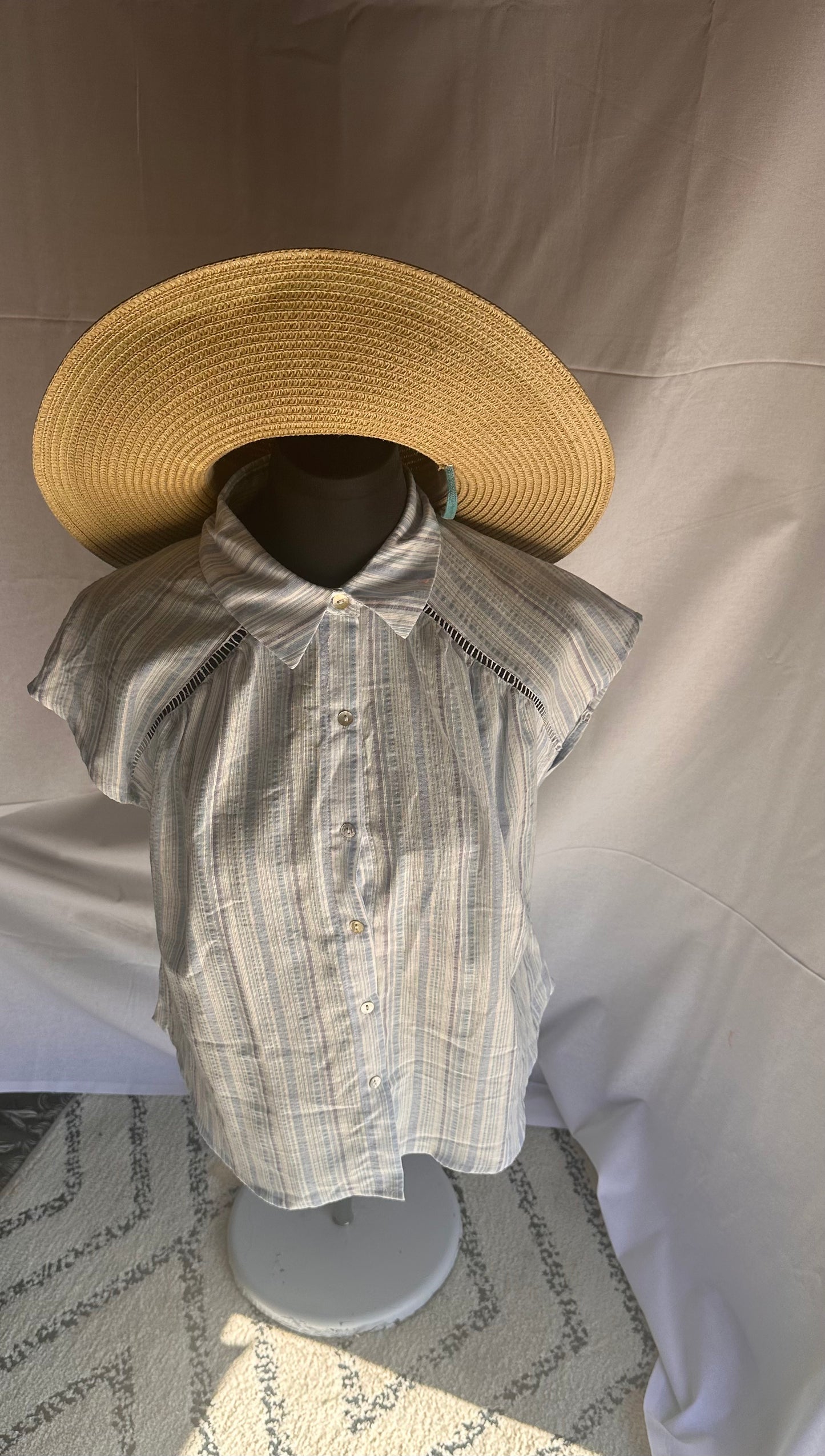 Cap sleeve stripe woven shirts top