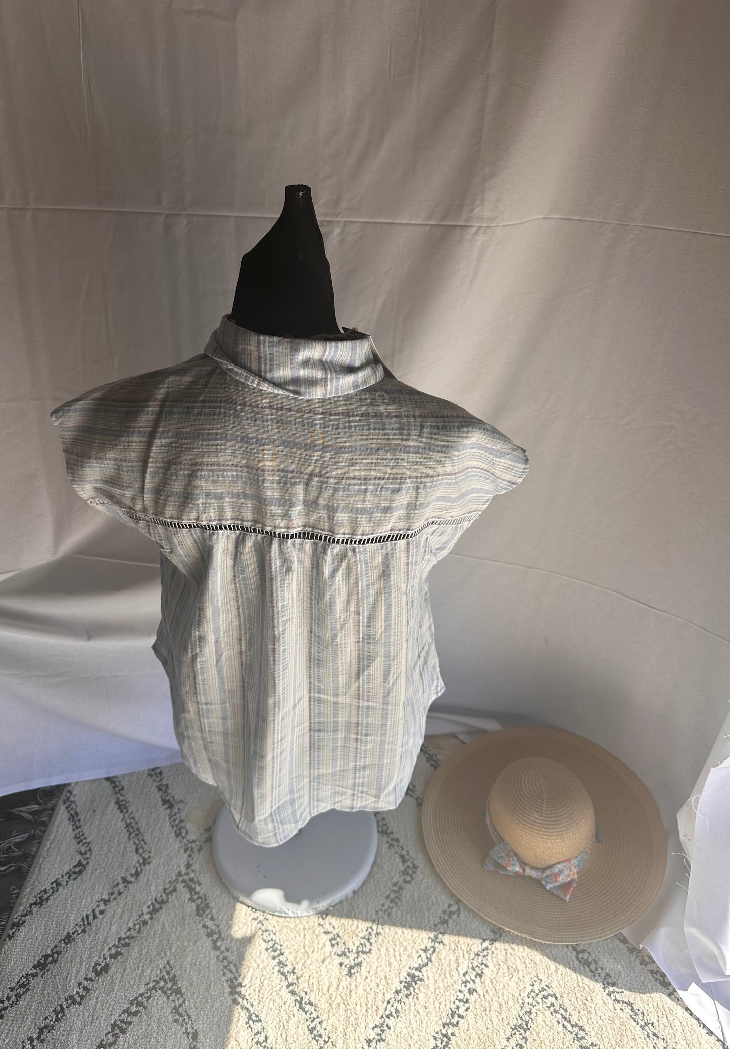 Cap sleeve stripe woven shirts top