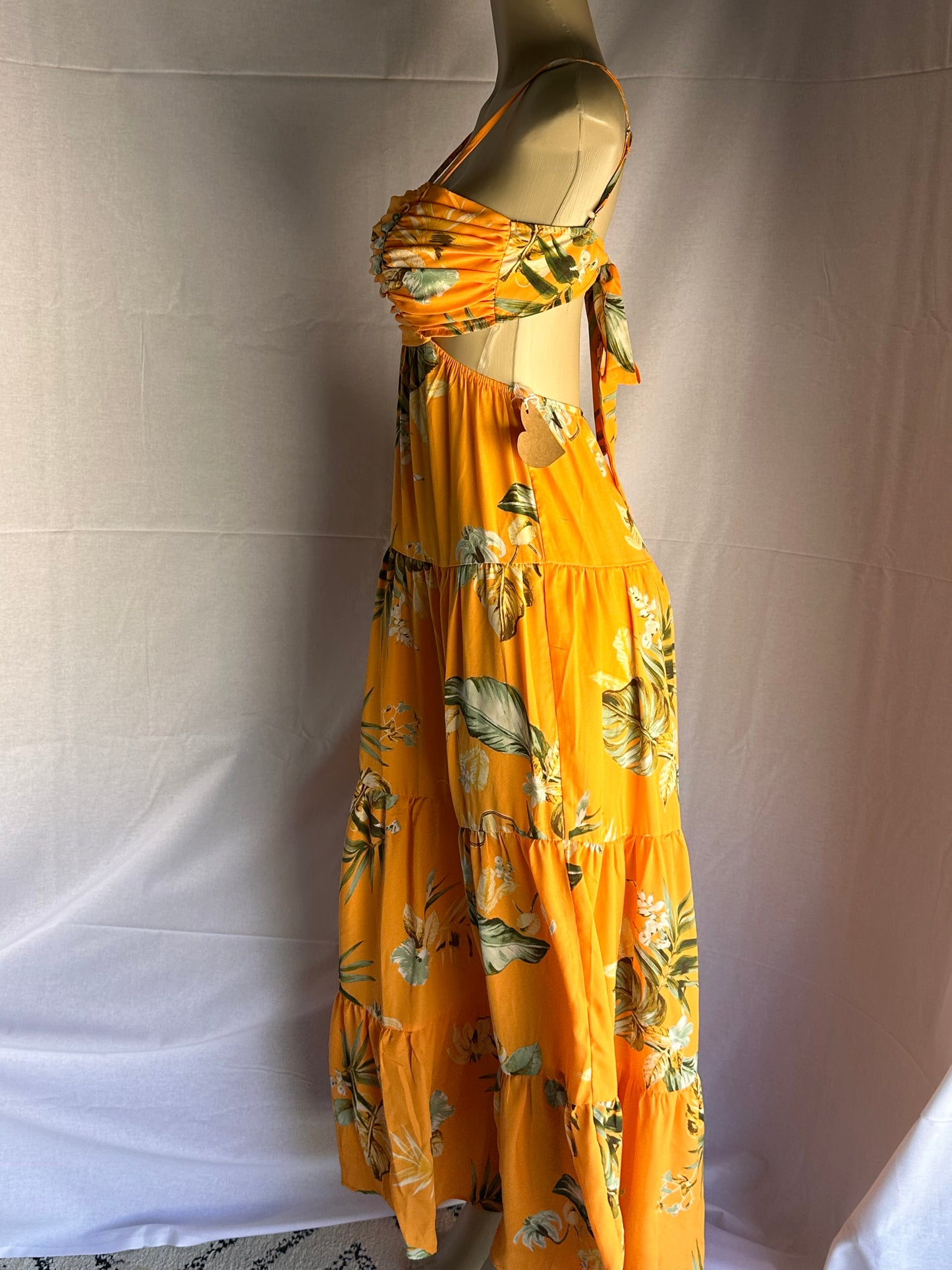Floral print back tie maxi dress