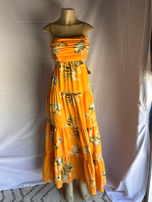 Floral print back tie maxi dress