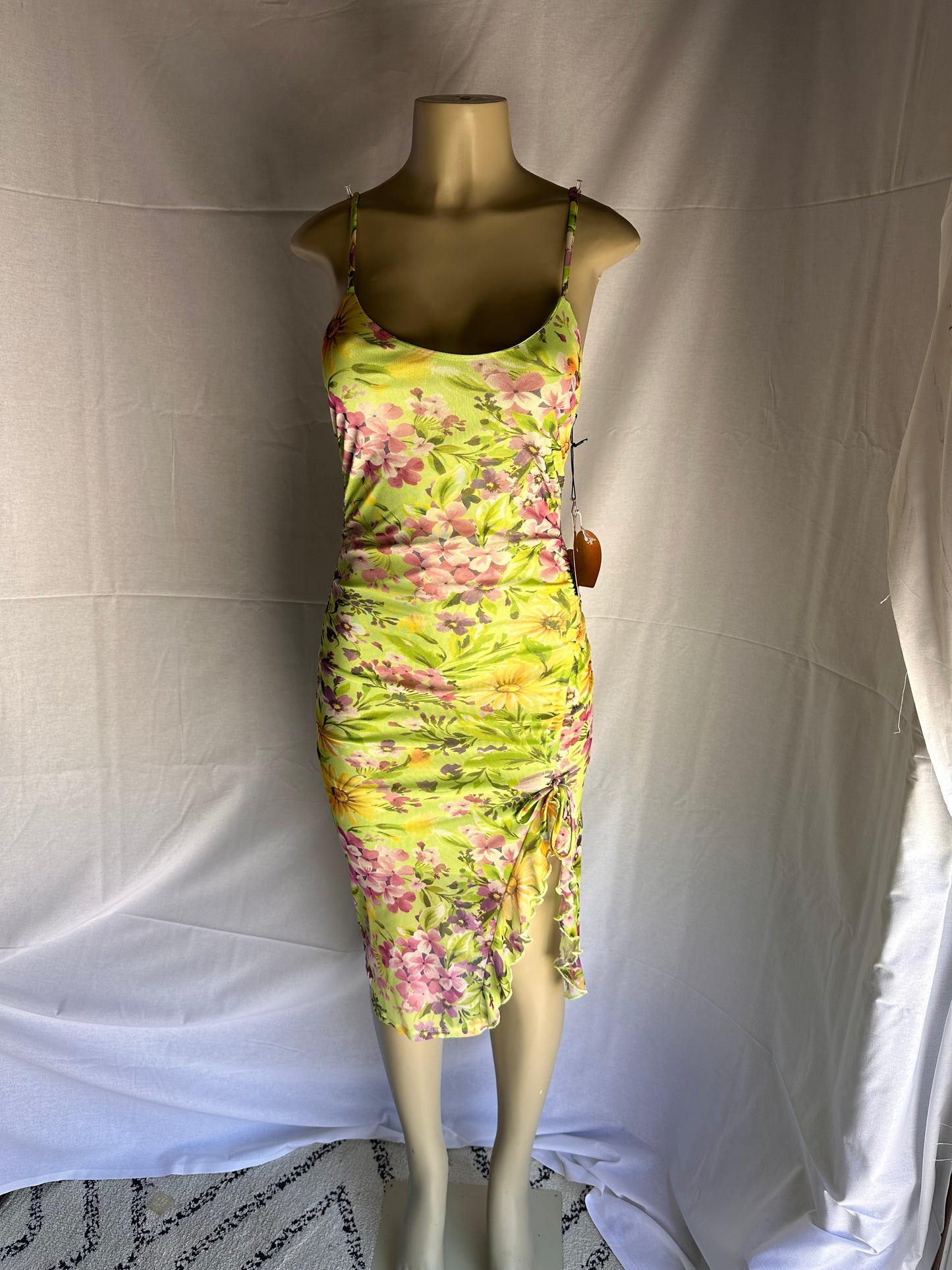 Floral ruched slit dress
