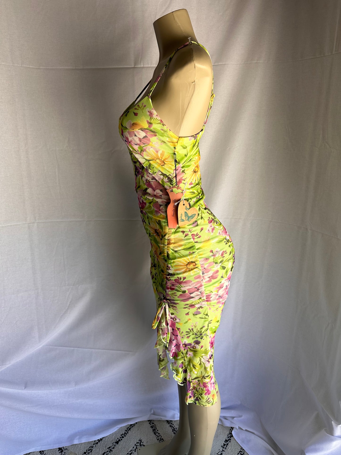 Floral ruched slit dress