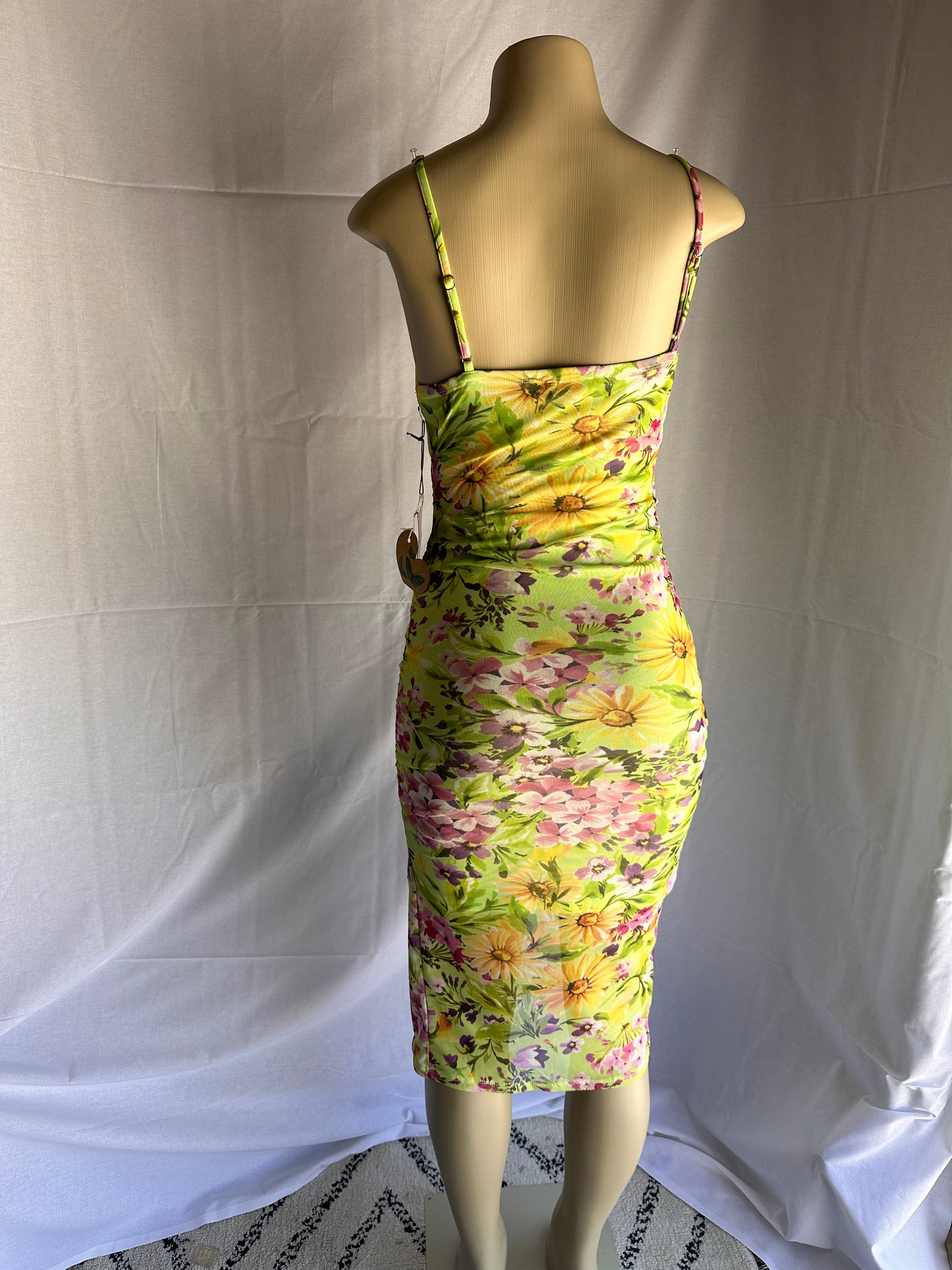 Floral ruched slit dress